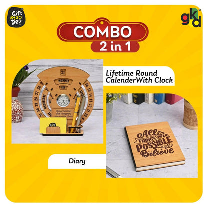 Infinite Circular Calendar With Pen, Card Holder & Wooden Diary Combo