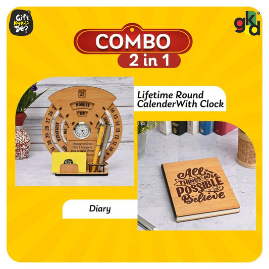 Infinite Circular Calendar With Pen, Card Holder & Wooden Diary Combo