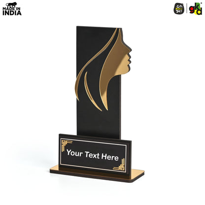 Women's Award Trophy – MDF Wood & Acrylic Memento | Customizable Recognition Gift (Black/Wood)