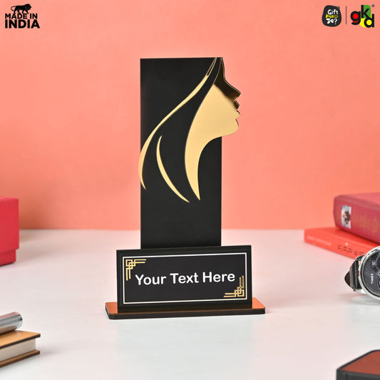Women's Award Trophy – MDF Wood & Acrylic Memento | Customizable Recognition Gift (Black/Wood)