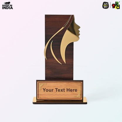 Women's Award Trophy – MDF Wood & Acrylic Memento | Customizable Recognition Gift (Black/Wood)