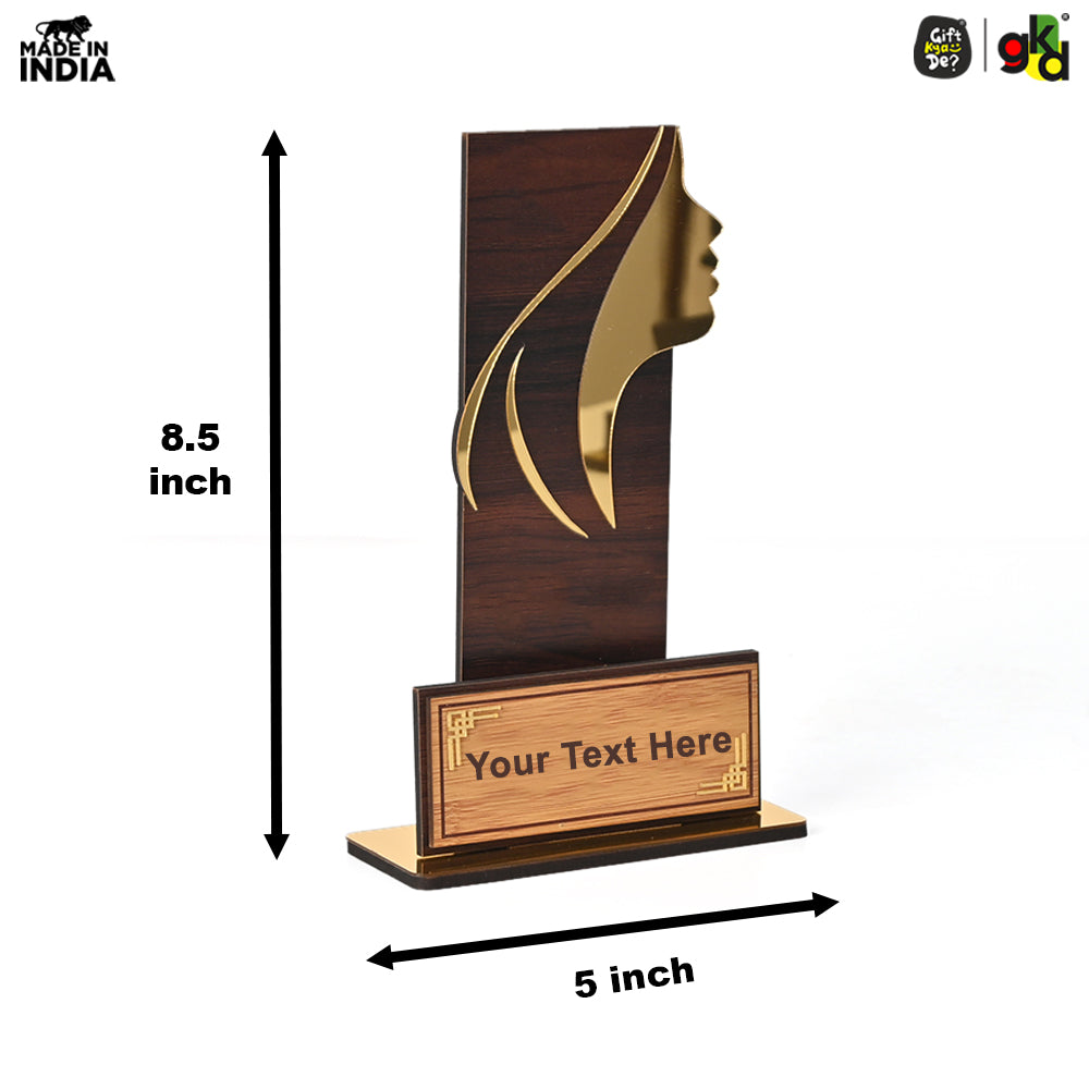 Women's Award Trophy – MDF Wood & Acrylic Memento | Customizable Recognition Gift (Black/Wood)