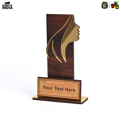 Women's Award Trophy – MDF Wood & Acrylic Memento | Customizable Recognition Gift (Black/Wood)