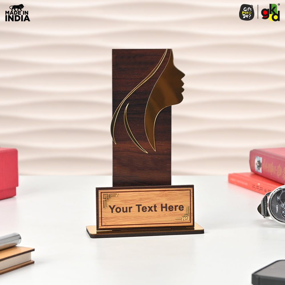 Women's Award Trophy – MDF Wood & Acrylic Memento | Customizable Recognition Gift (Black/Wood)