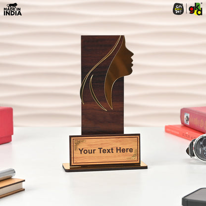 Women's Award Trophy – MDF Wood & Acrylic Memento | Customizable Recognition Gift (Black/Wood)