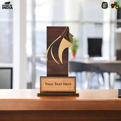 Women's Award Trophy – MDF Wood & Acrylic Memento | Customizable Recognition Gift (Black/Wood)
