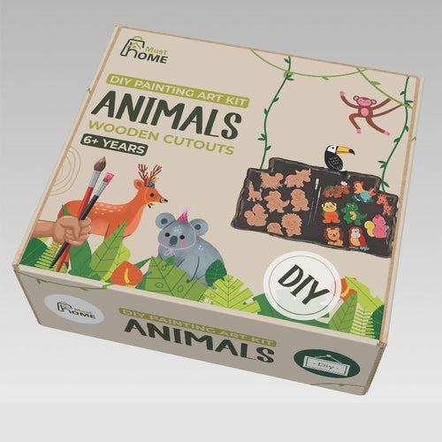 MustHome | DIY Wood Paint Kit | Animals Wooden Cutouts |20 x 20cm