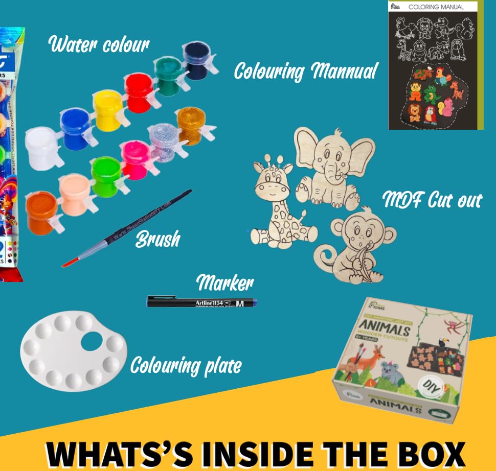MustHome | DIY Wood Paint Kit | Animals Wooden Cutouts |20 x 20cm