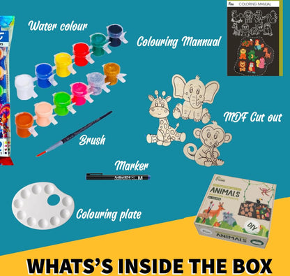 FusionEdge Home | DIY Wood Paint Kit | Animals Wooden Cutouts |20 x 20cm