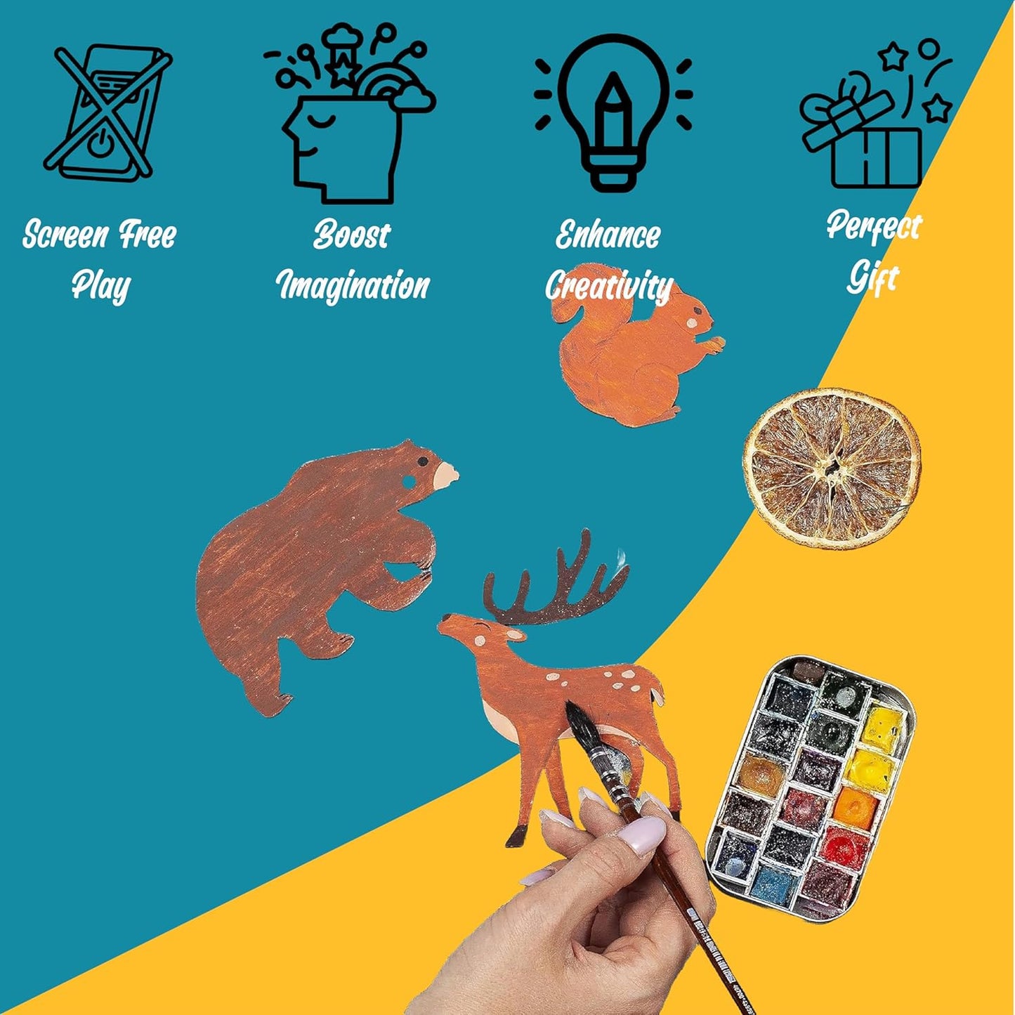 MustHome | DIY Wood Paint Kit | Animals Wooden Cutouts |20 x 20cm