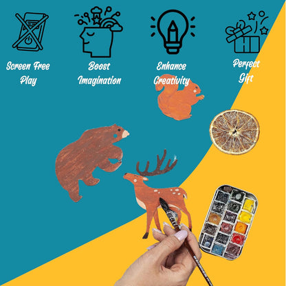 MustHome | DIY Wood Paint Kit | Animals Wooden Cutouts |20 x 20cm
