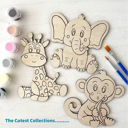 MustHome | DIY Wood Paint Kit | Animals Wooden Cutouts |20 x 20cm