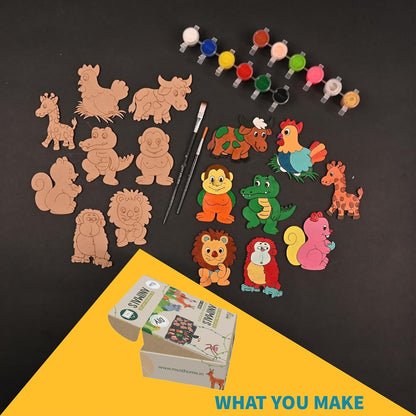 MustHome | DIY Wood Paint Kit | Animals Wooden Cutouts |20 x 20cm