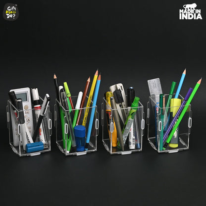 Desk Organizer 2 & 4 Piece Acrylic Pen Holder | Crystal Clear Pencil Holder | Stationery Organizer