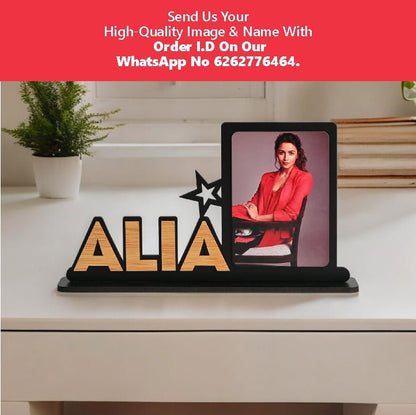 Personalized Wooden Photo Frame with Name and Photo | Gifts for Birthday, Anniversary & Valentine's Day | Table Mount Phone Frame