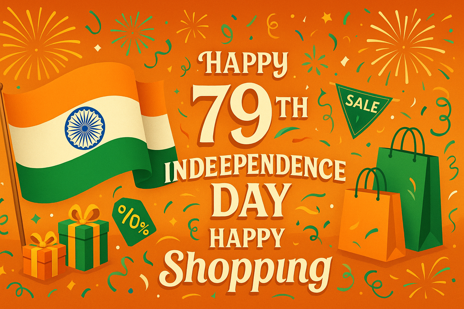 Animated Banner greetings for 79th Independence Day Happy shopping 