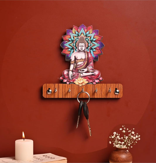 MustHome Key Holder for Home | Colorful Wooden Key Holder with 6 Hooks |18 by 18 cm