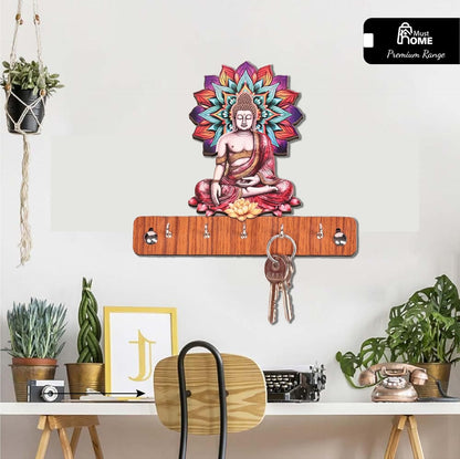 MustHome Key Holder for Home | Colorful Wooden Key Holder with 6 Hooks |18 by 18 cm