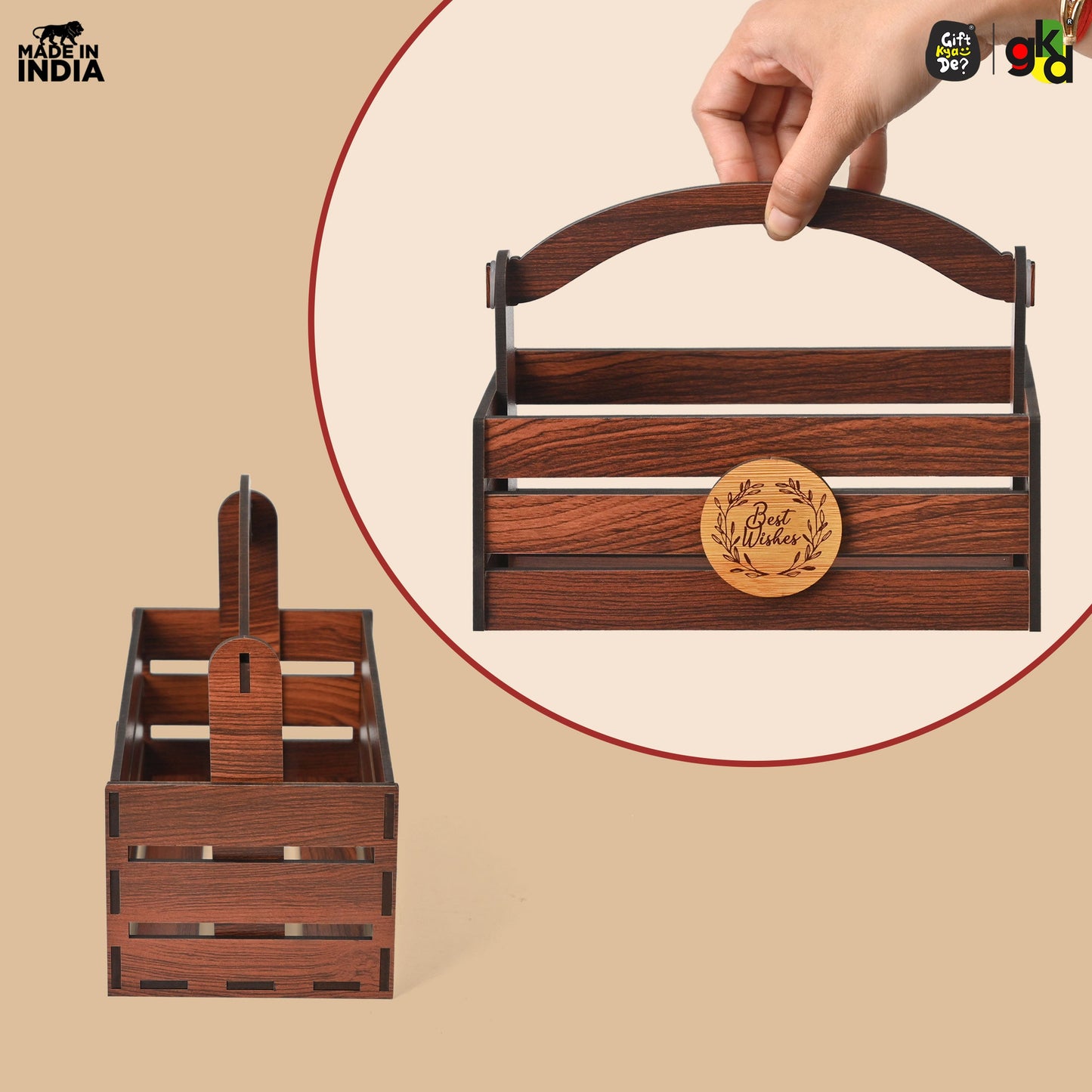 Premium Wooden Basket with Handle for Gifting and Home Decor | Eco-friendly Gift Hamper Basket | Wedding Gift Return Gift