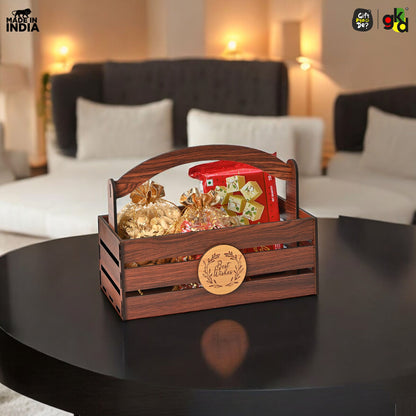 Premium Wooden Basket with Handle for Gifting and Home Decor | Eco-friendly Gift Hamper Basket | Wedding Gift Return Gift