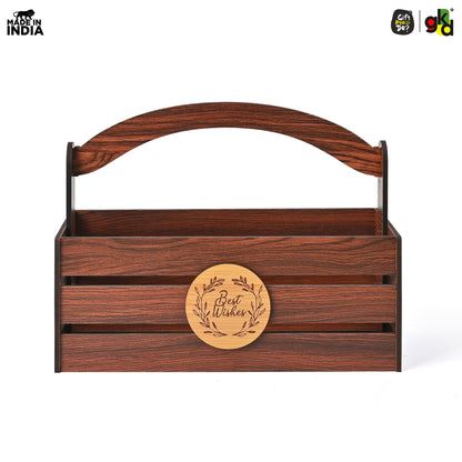 Premium Wooden Basket with Handle for Gifting and Home Decor | Eco-friendly Gift Hamper Basket | Wedding Gift Return Gift