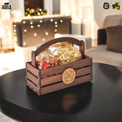 Premium Wooden Basket with Handle for Gifting and Home Decor | Eco-friendly Gift Hamper Basket | Wedding Gift Return Gift