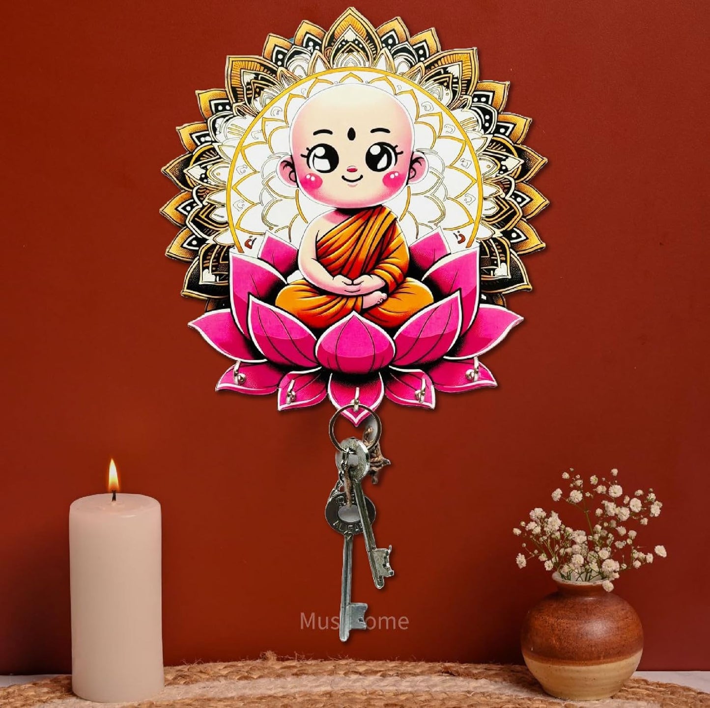 MustHome Premium Colorful Wooden Keyholder for Home Wall|‎20 x 20 cm