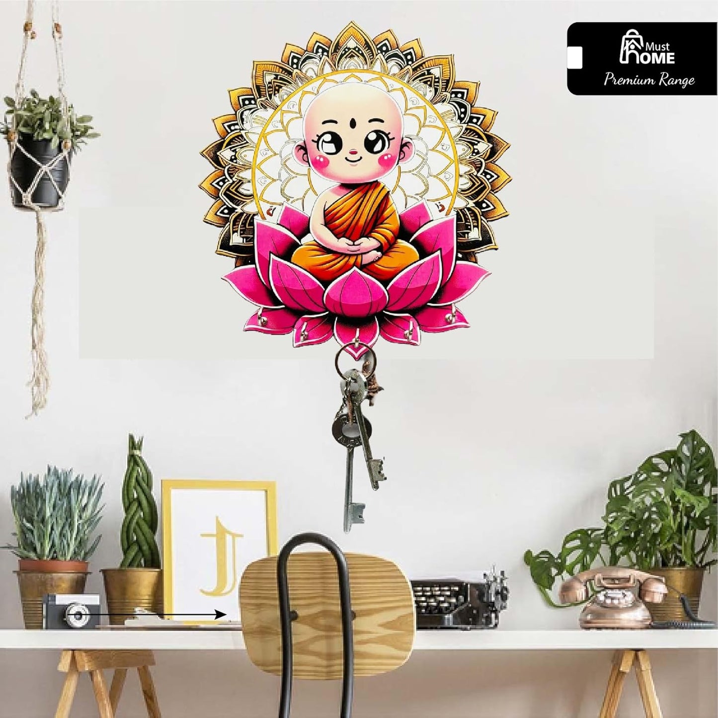MustHome Premium Colorful Wooden Keyholder for Home Wall|‎20 x 20 cm