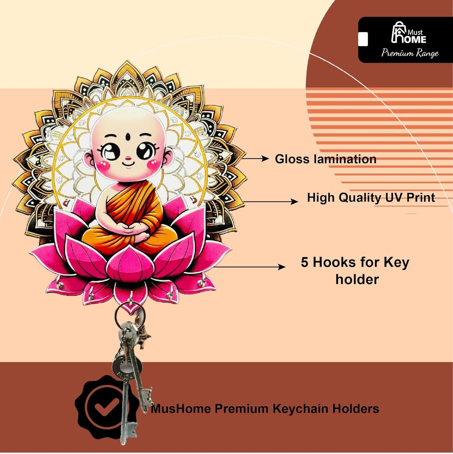 MustHome Premium Colorful Wooden Keyholder for Home Wall|‎20 x 20 cm