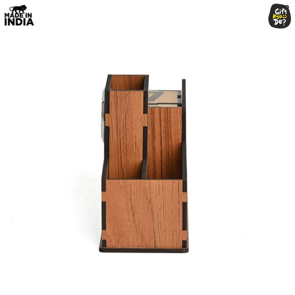 Wooden Desk Organizer with Lifetime Calendar and Clock | High-Quality Workspace Essential | Eco-Friendly