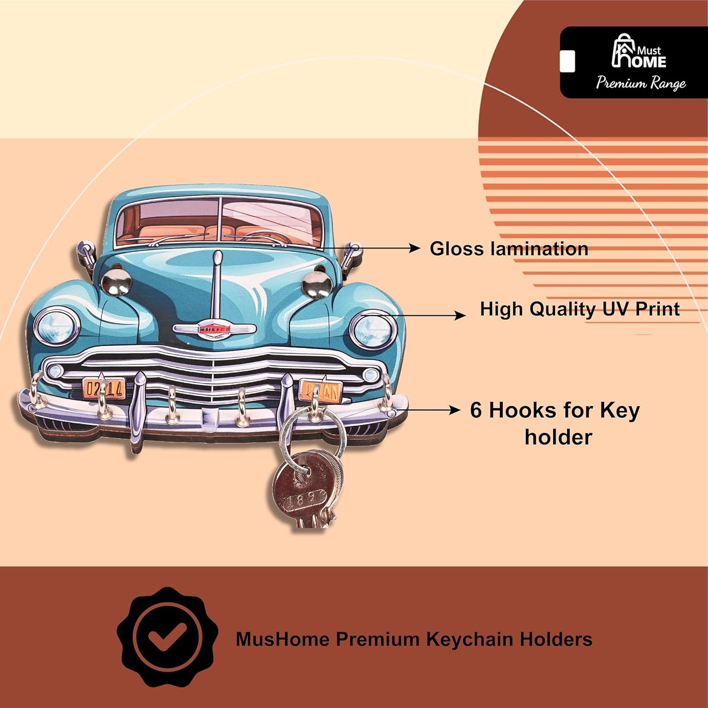 MustHome Key Holder for Home | Premium Car Keys Wooden Key Holder |‎15 x 15 cm