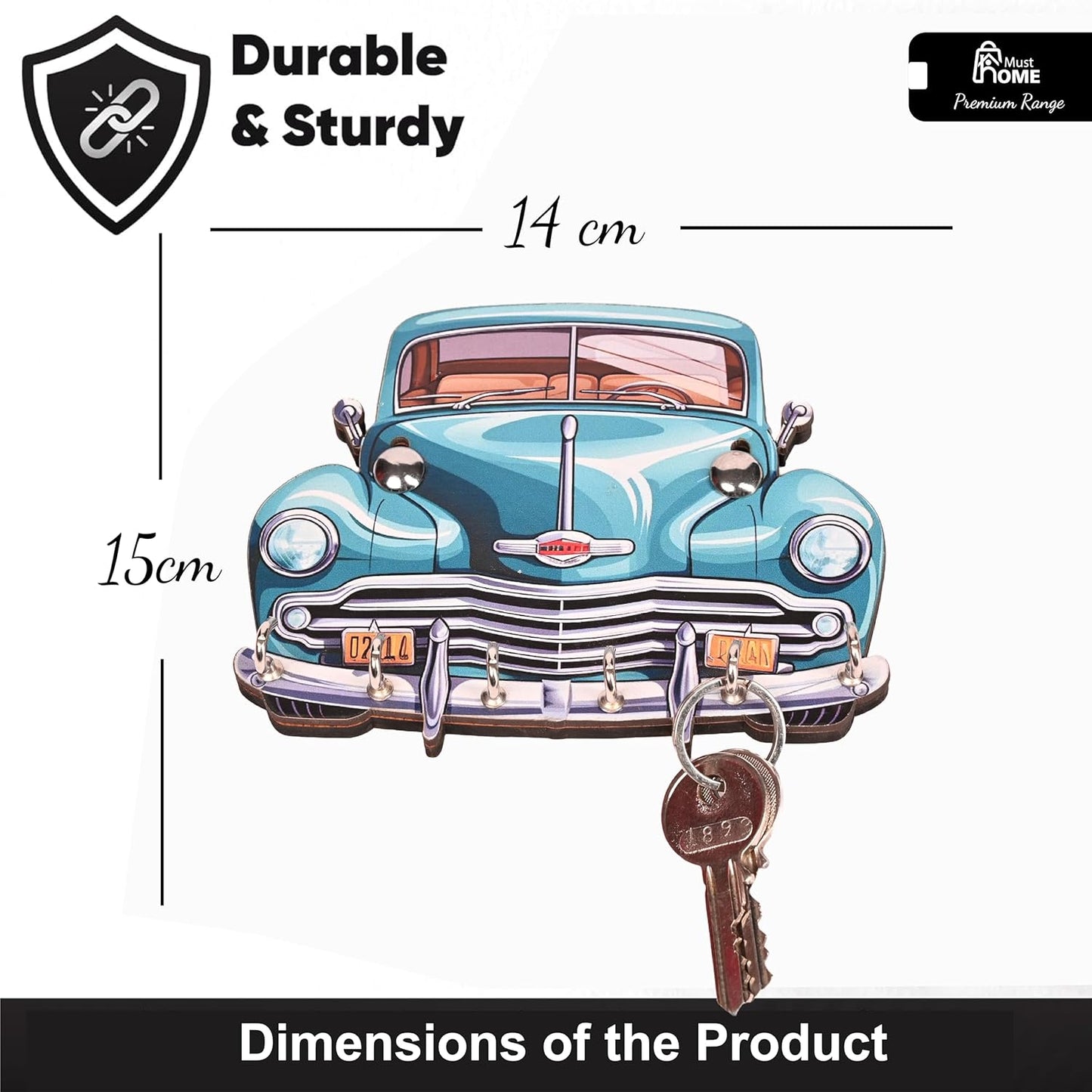 MustHome Key Holder for Home | Premium Car Keys Wooden Key Holder |‎15 x 15 cm