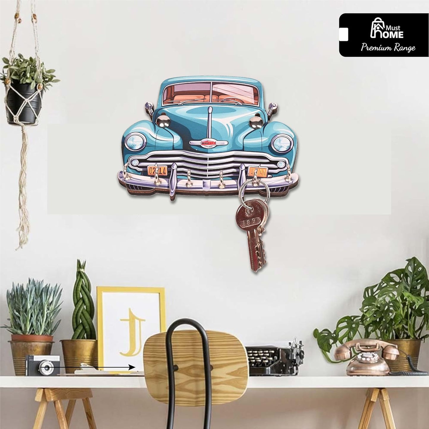 MustHome Key Holder for Home | Premium Car Keys Wooden Key Holder |‎15 x 15 cm