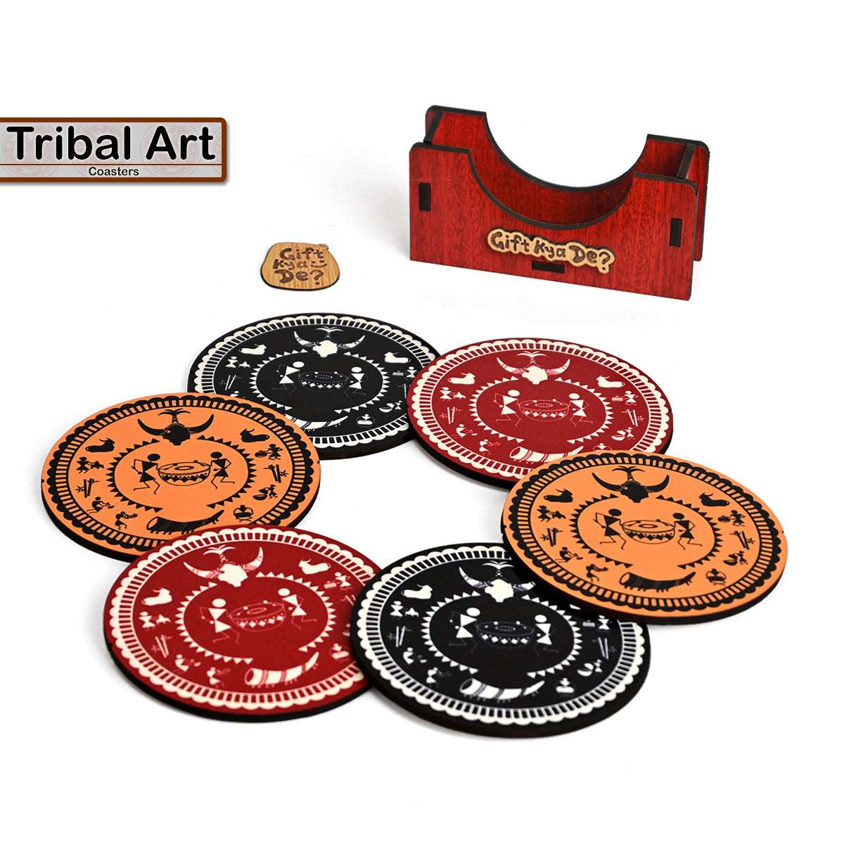 Coaster Set of 6 Beautiful Wooden Coasters with Stand | Fit for Tea Cups, Coffee Mugs and Glasses