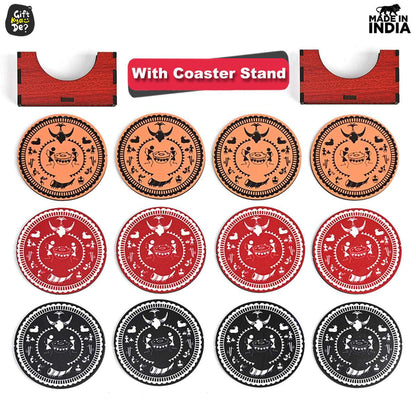 Coaster Set of 12 Beautiful Wooden Coasters with Proper Coaster Stand (Combo Pack) (12 pc 3.5 x 3.5 inch)