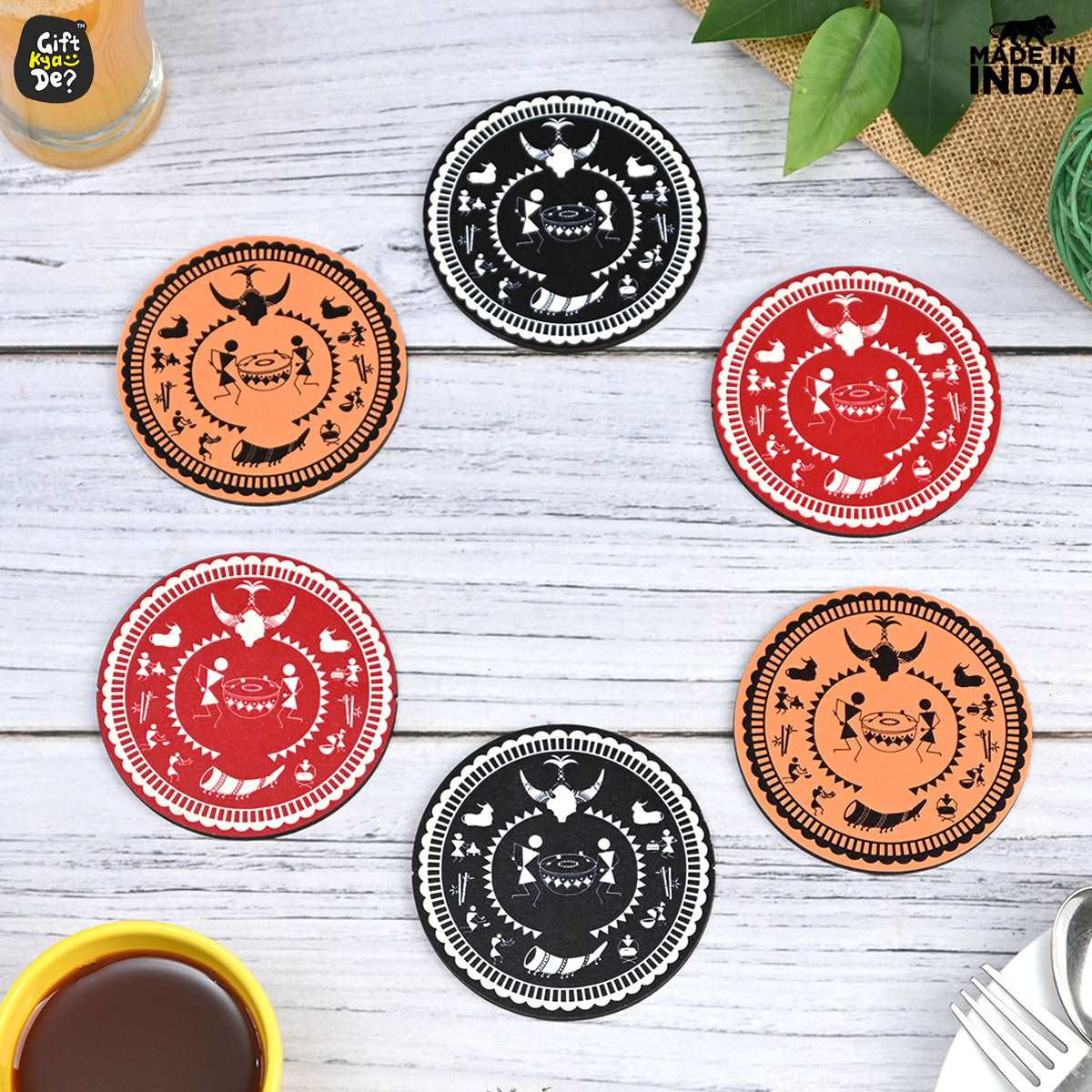 Coaster Set of 6 Beautiful Wooden Coasters with Stand | Fit for Tea Cups, Coffee Mugs and Glasses