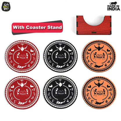 Coaster Set of 6 Beautiful Wooden Coasters with Stand | Fit for Tea Cups, Coffee Mugs and Glasses