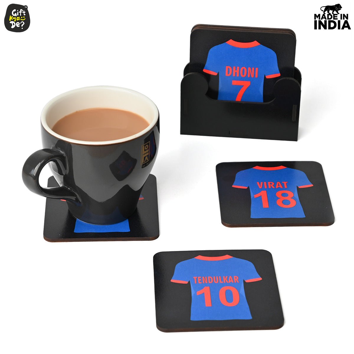 Cricket Themed Coaster Set of 6 with Proper Coaster Stand | Perfect For Tea And Coffee Cups