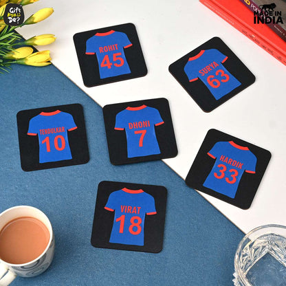Cricket Themed Coaster Set of 6 with Proper Coaster Stand | Perfect For Tea And Coffee Cups