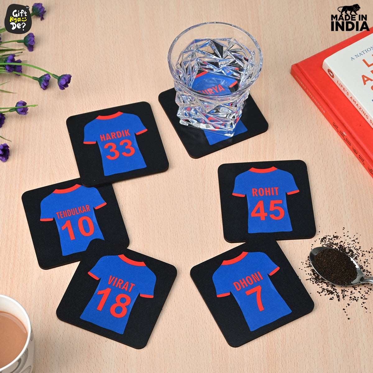 Cricket Themed Coaster Set of 6 with Proper Coaster Stand | Perfect For Tea And Coffee Cups