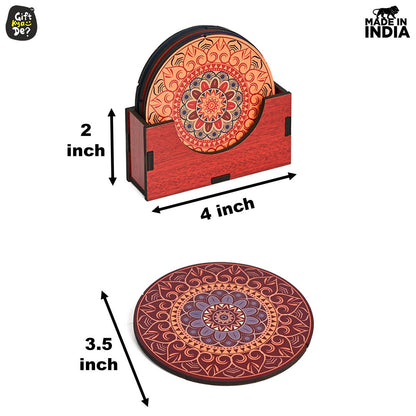 Coaster Set of 6 Beautiful Wooden Coasters with Stand | Fit for Tea Cups, Coffee Mugs and Glasses
