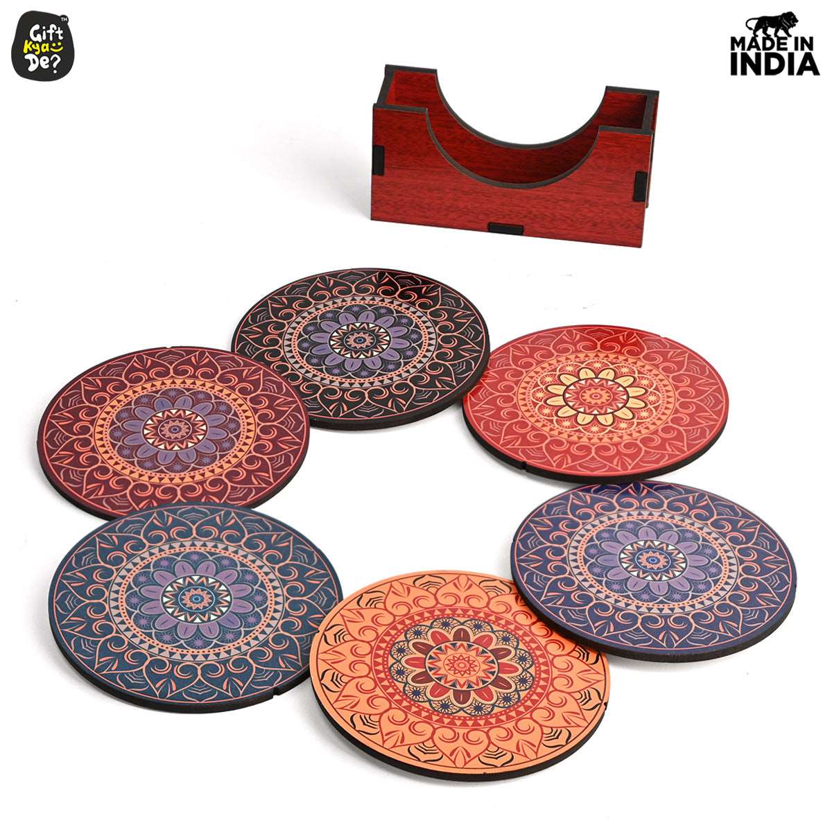 Coaster Set of 6 Beautiful Wooden Coasters with Stand | Fit for Tea Cups, Coffee Mugs and Glasses
