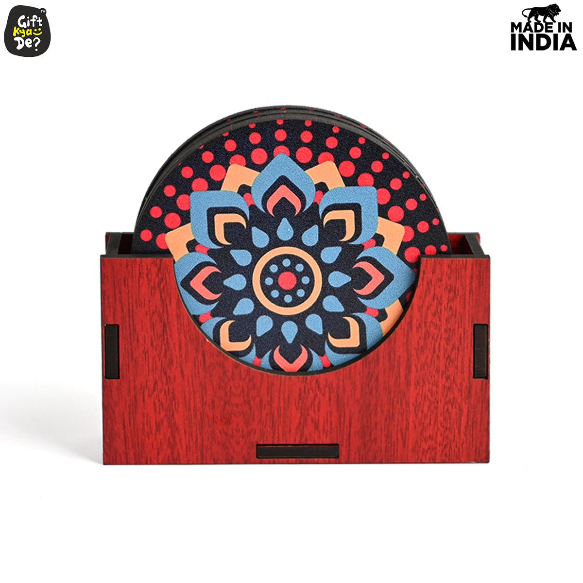 Coaster Set of 6 Beautiful Wooden Coasters with Stand | Fit for Tea Cups, Coffee Mugs and Glasses