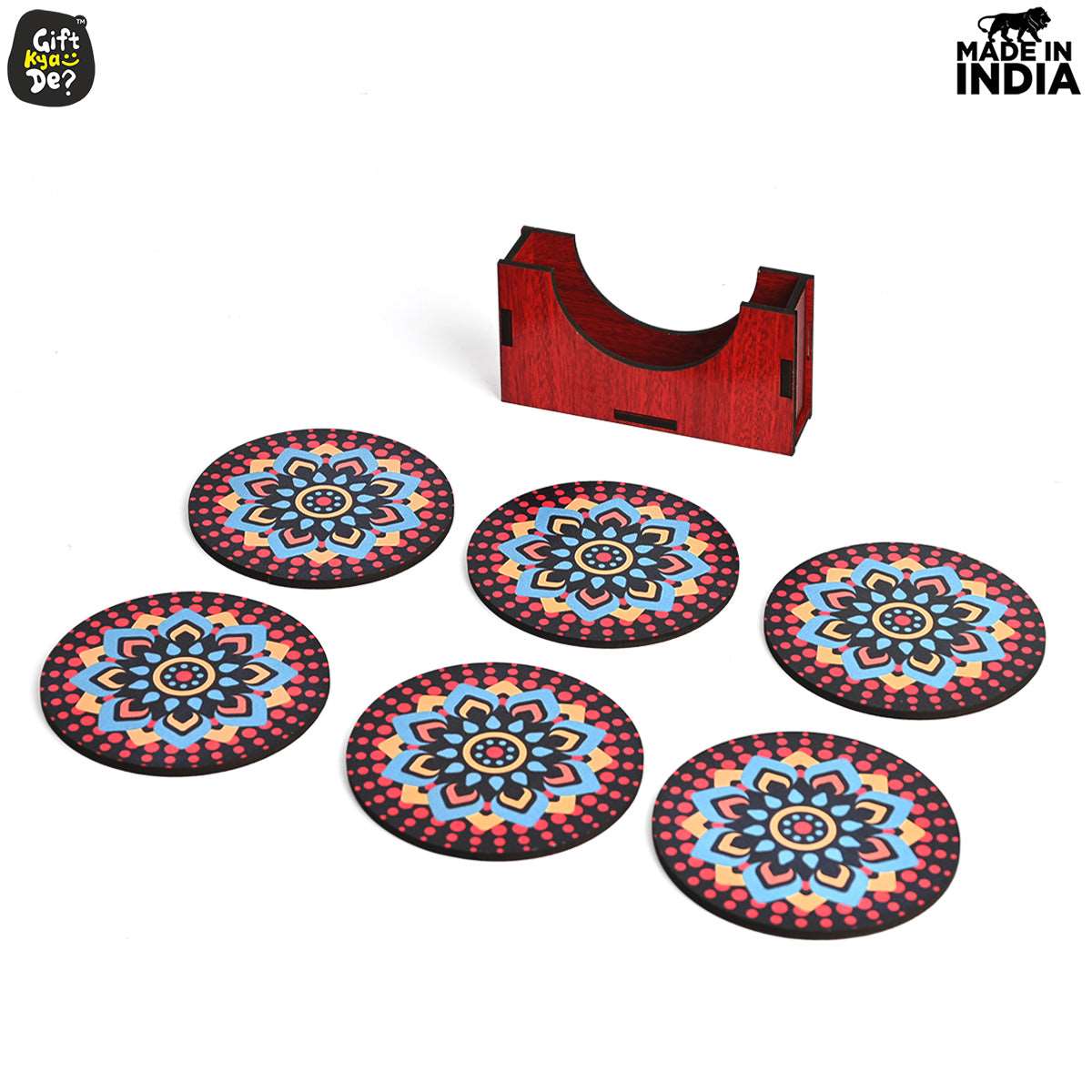 Coaster Set of 6 Beautiful Wooden Coasters with Stand | Fit for Tea Cups, Coffee Mugs and Glasses