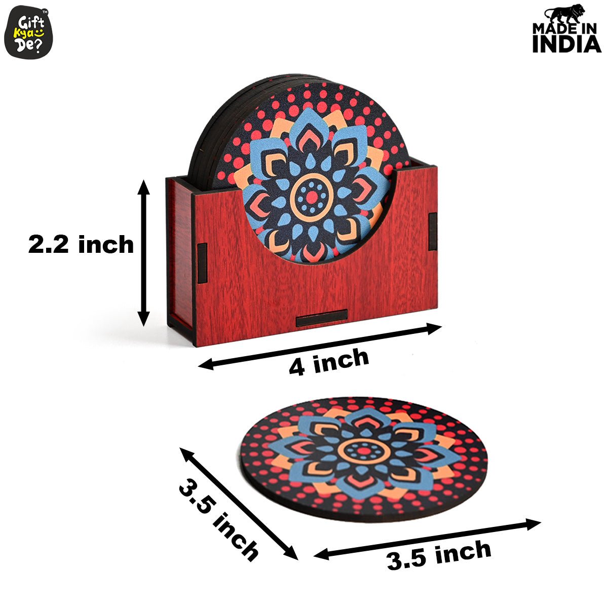 Coaster Set of 6 Beautiful Wooden Coasters with Stand | Fit for Tea Cups, Coffee Mugs and Glasses