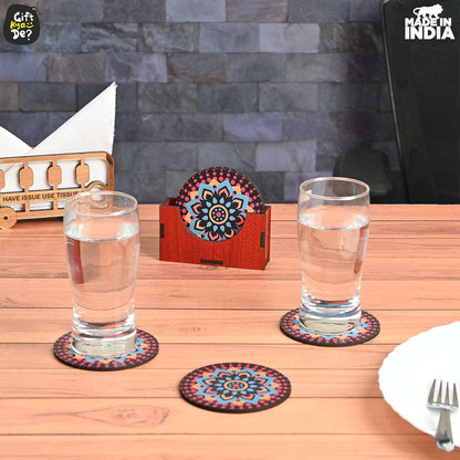 Coaster Set of 6 Beautiful Wooden Coasters with Stand | Fit for Tea Cups, Coffee Mugs and Glasses