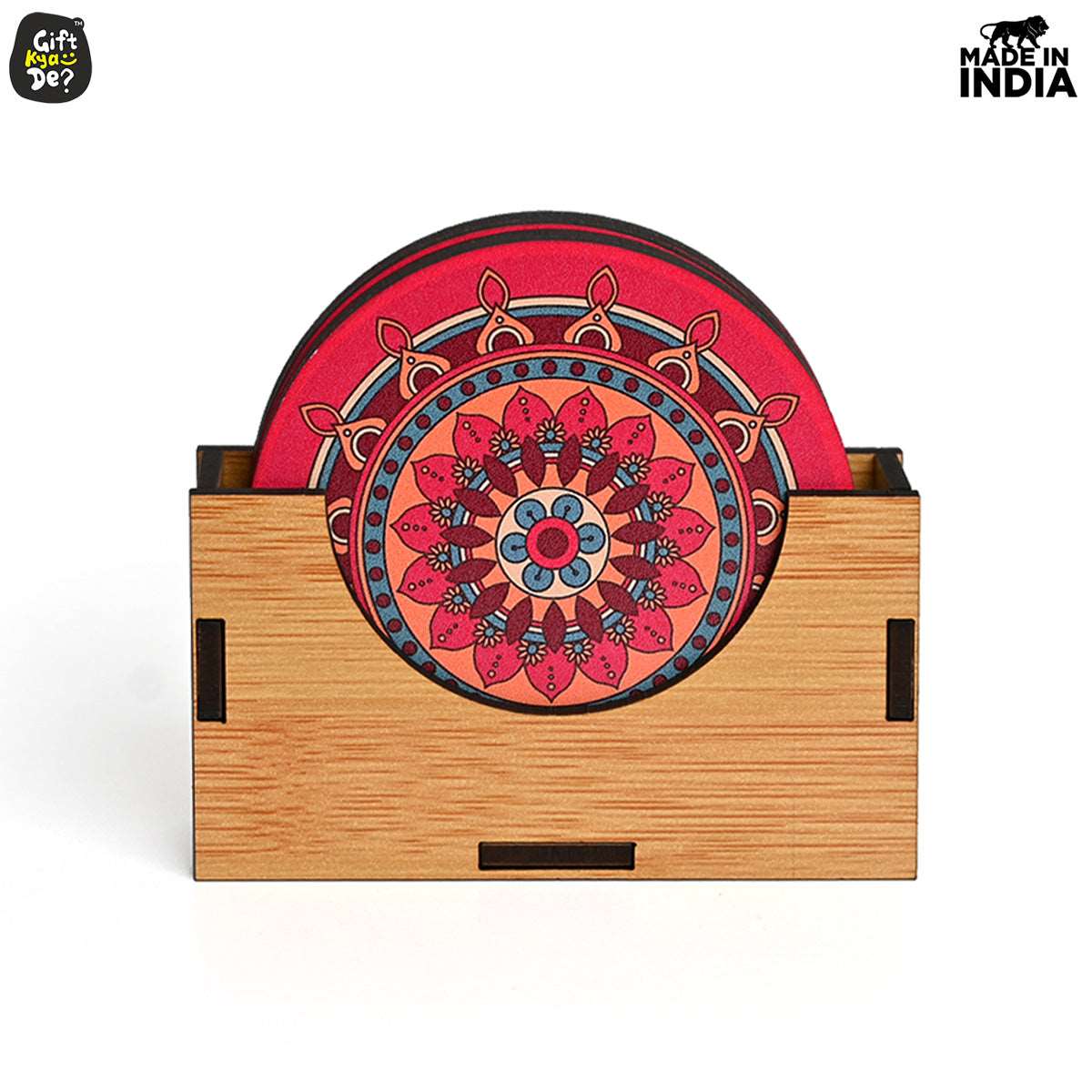 Coaster Set of 6 Beautiful Wooden Coasters with Stand | Fit for Tea Cups, Coffee Mugs and Glasses