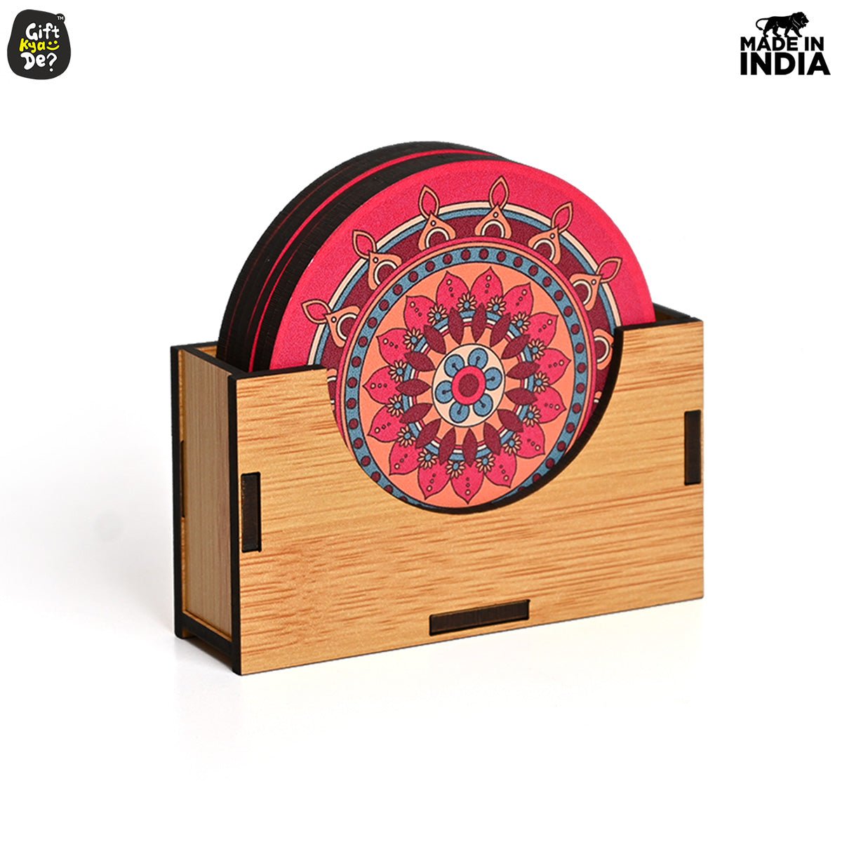 Coaster Set of 6 Beautiful Wooden Coasters with Stand | Fit for Tea Cups, Coffee Mugs and Glasses