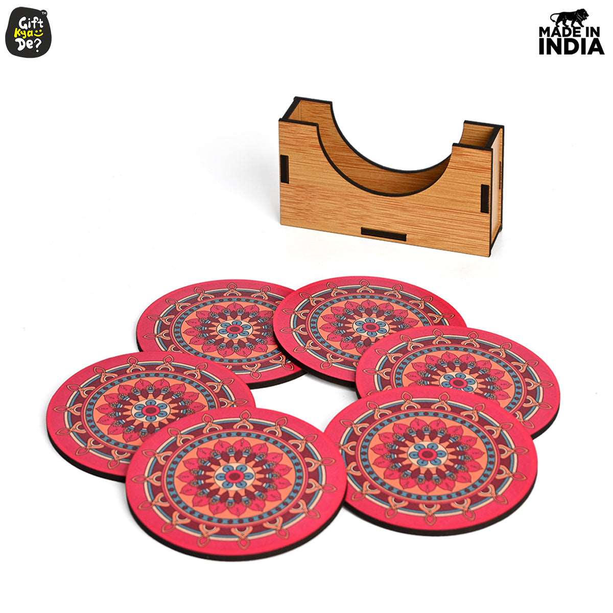 Coaster Set of 6 Beautiful Wooden Coasters with Stand | Fit for Tea Cups, Coffee Mugs and Glasses