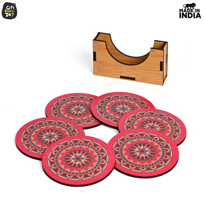 Coaster Set of 6 Beautiful Wooden Coasters with Stand | Fit for Tea Cups, Coffee Mugs and Glasses